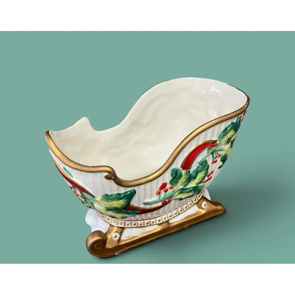 Fitz & Floyd Snowy Sleigh Ride Conforti Collection 2007 Planter Candy Bowl Xmas
